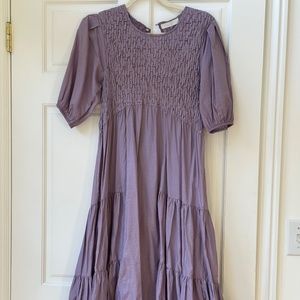 Merlette Violet Smocked Cotton Tiered Dress